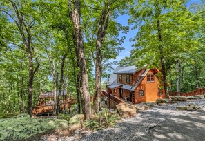 A cabin surrounded by trees with a gravel path leading to it. - 11 Acres, Stunning Views, Near Cloudland Canyon (Menlo)