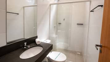 Shower, towels, soap, shampoo