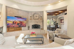 TV, fireplace, offices - Luxury Estate with Pool, Desert Views & Casita (Cave Creek)