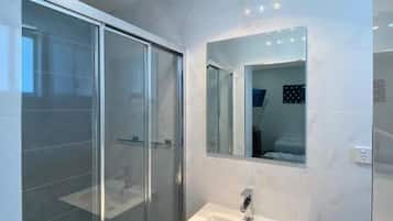 Shower, free toiletries, hair dryer, towels