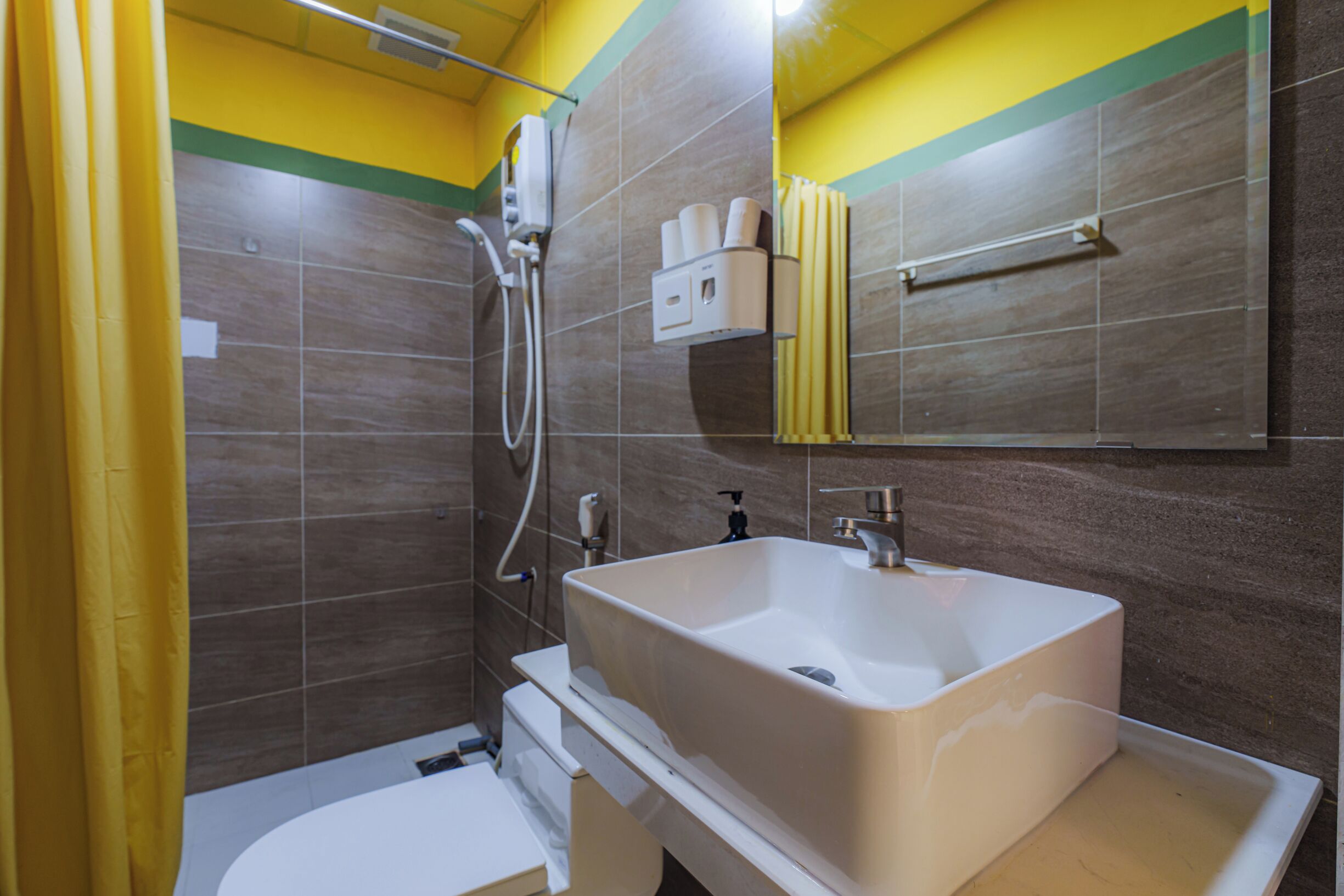 Shower, hair dryer, bidet, soap