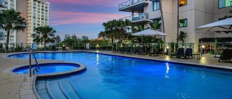 2 outdoor pools, open 8:00 AM to 9:00 AM, pool umbrellas, sun loungers