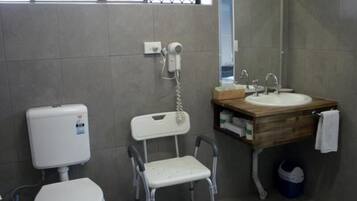 Family Room, Patio, Pool View | Bathroom | Shower, hair dryer, towels, soap