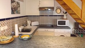 Una cocina compacta con microondas, tostadora y pileta.