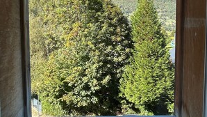 A window with a view of a mountainous landscape, dense green trees, and a clear blue sky. - Apartment 'L'estive Des 100 Lacs, Pool, Spa' with Mountain View, Private Terrace & Wi-Fi (Cauterets)