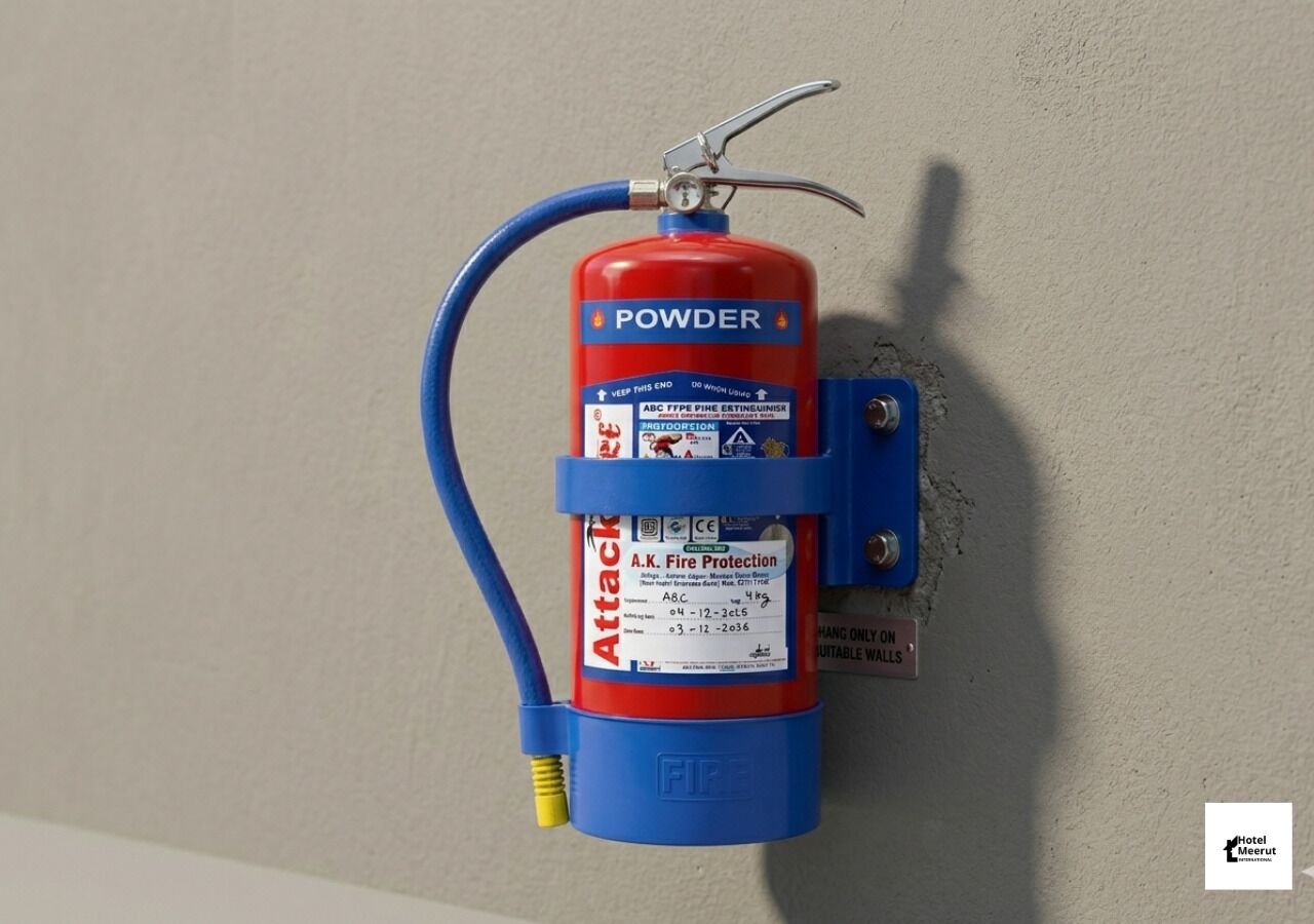 A fire extinguisher mounted on a wall.