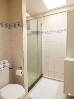 Douche, sèche-cheveux, serviettes fournies, papier toilette