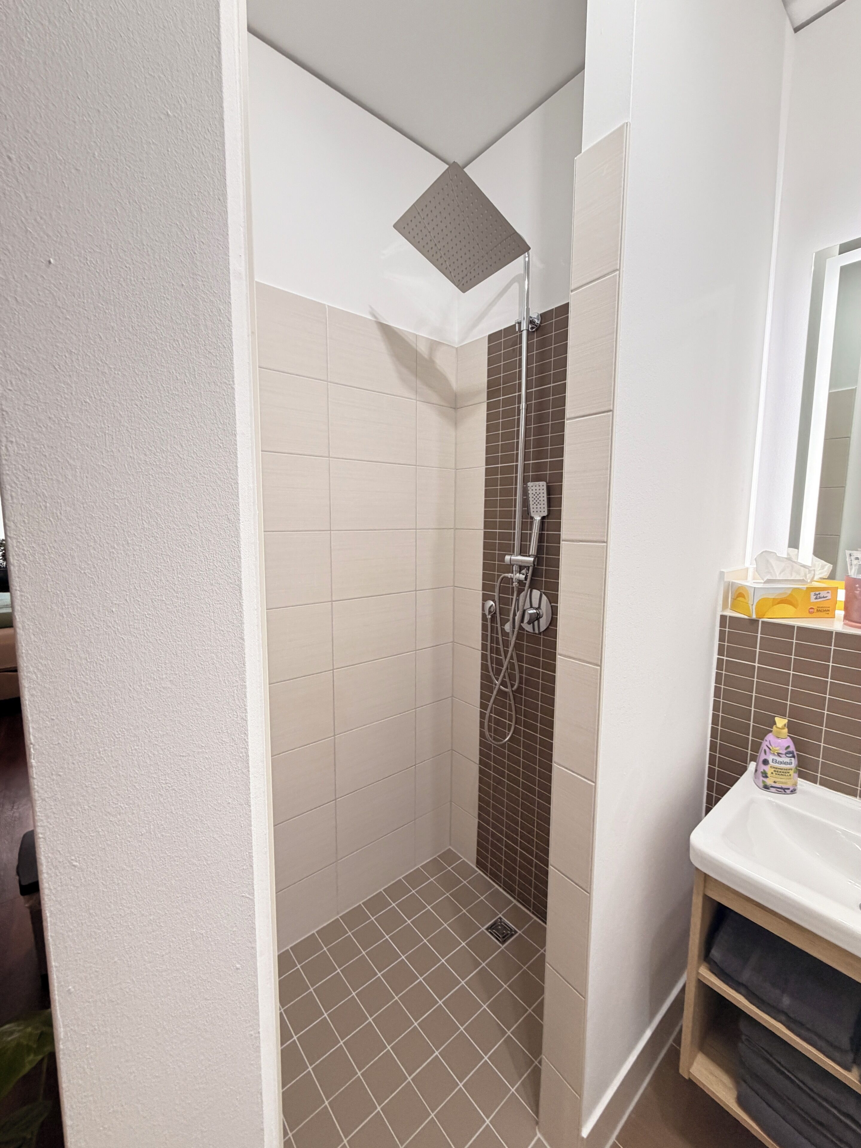 Dusche, Haartrockner, Handtücher, Seife