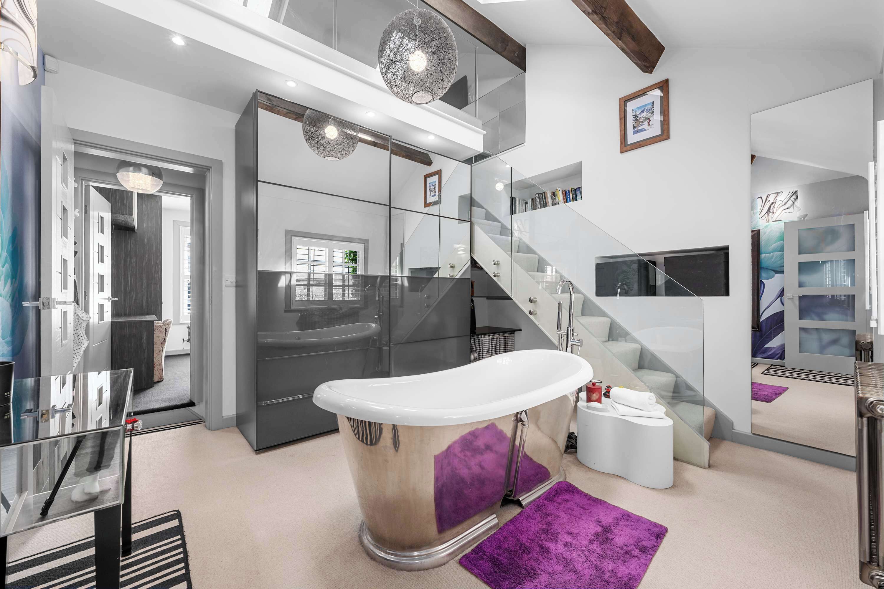 Shower, hair dryer, shampoo