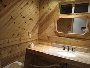 Shower, towels, soap, toilet paper