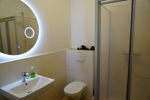 Shower, hair dryer, toilet paper