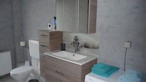 Douche, séchoir à cheveux, serviettes fournies