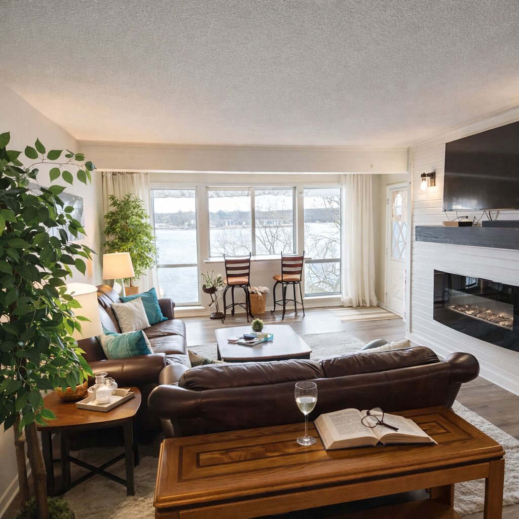 Smart TV, fireplace, computer monitors