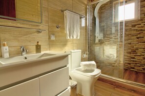 Douche, séchoir à cheveux, serviettes fournies