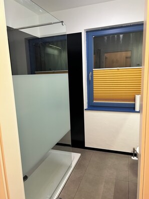 Douche, sèche-cheveux, savon, papier toilette