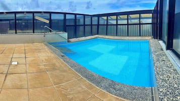 Indoor pool, open 8:00 AM to 7:00 PM, sun loungers