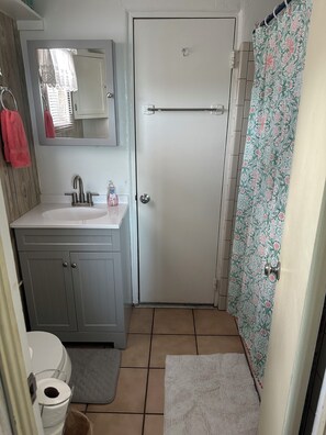 Hair dryer, towels, toilet paper