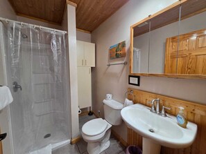 Douche, sèche-cheveux, serviettes fournies, papier toilette