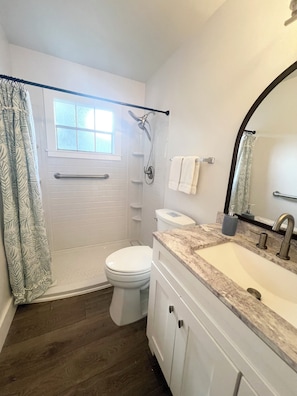Shower, towels, toilet paper