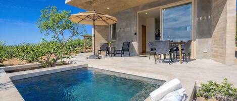 Una piscina al aire libre, una piscina climatizada