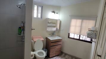 Deluxe Double Room | Bathroom | Shower, rainfall showerhead, hair dryer, towels