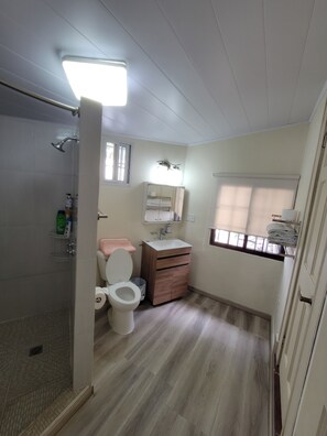 Deluxe Double Room | Bathroom | Shower, rainfall showerhead, hair dryer, towels - Jardin del Eden  (Boquete)