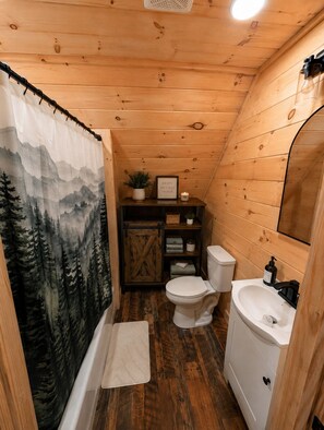 Shower, hair dryer, towels, soap - Secluded Adirondack Cabin w/ Hot Tub & Mountain Views 3BR (Wells)