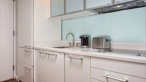 Microwave, stovetop, coffee/tea maker, toaster