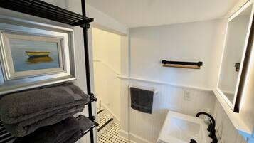 Eco-friendly toiletries, hair dryer, towels, soap