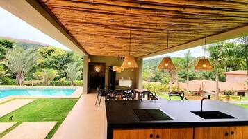 Outdoor pool, pool loungers
