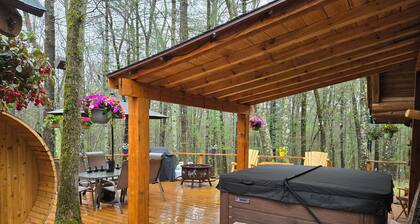 Cozy cabin with hot tub and sauna for piece and quiet hidden in the forest.