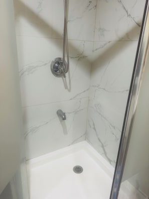 Shower, bidet, towels, soap