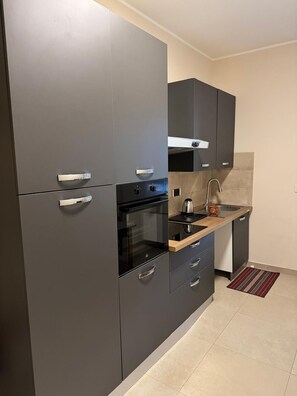 Fridge, oven, stovetop, electric kettle