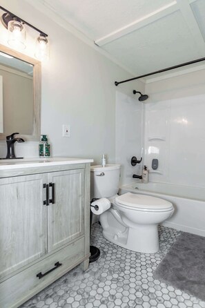 Shower, hair dryer, towels, shampoo - Fisherman's Cottage, 3BR Lake Erie Retreat (Mentor)
