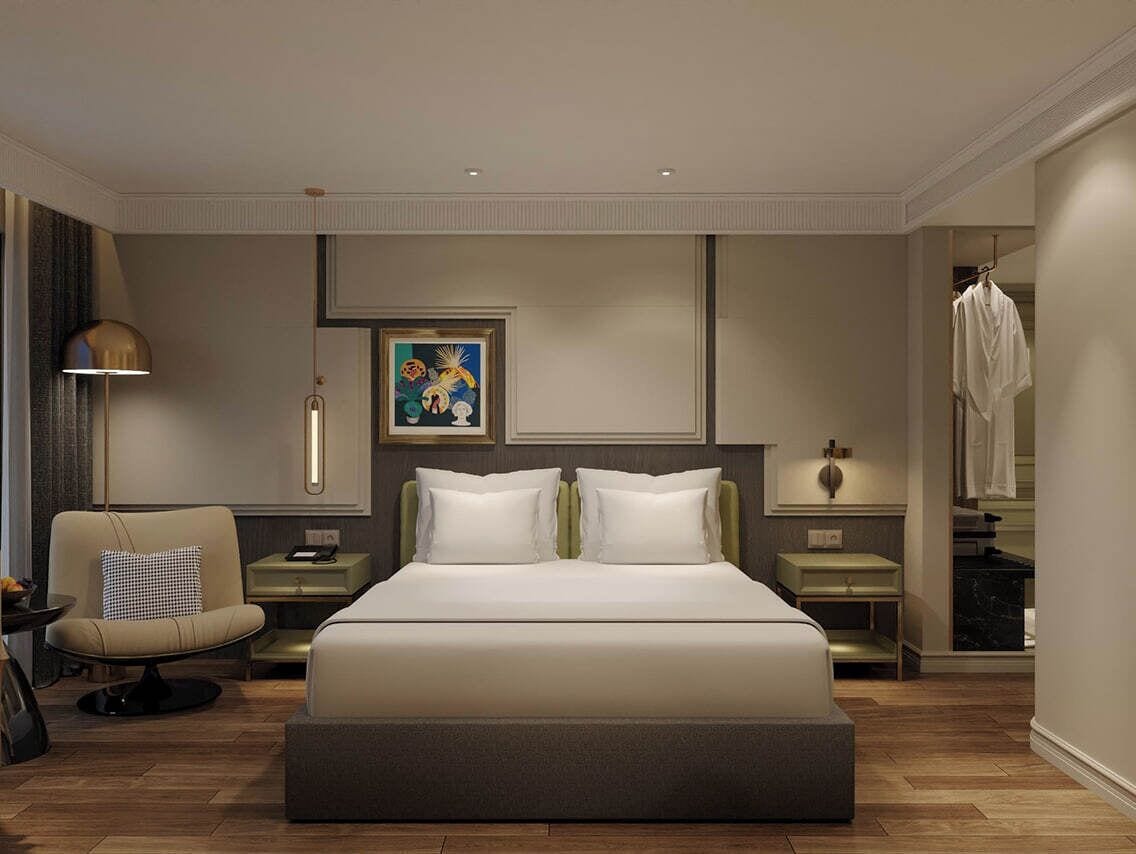 Sol Double/Twin | Ylelliset vuodevaatteet, pillowtop-patjalliset sängyt, minibaari