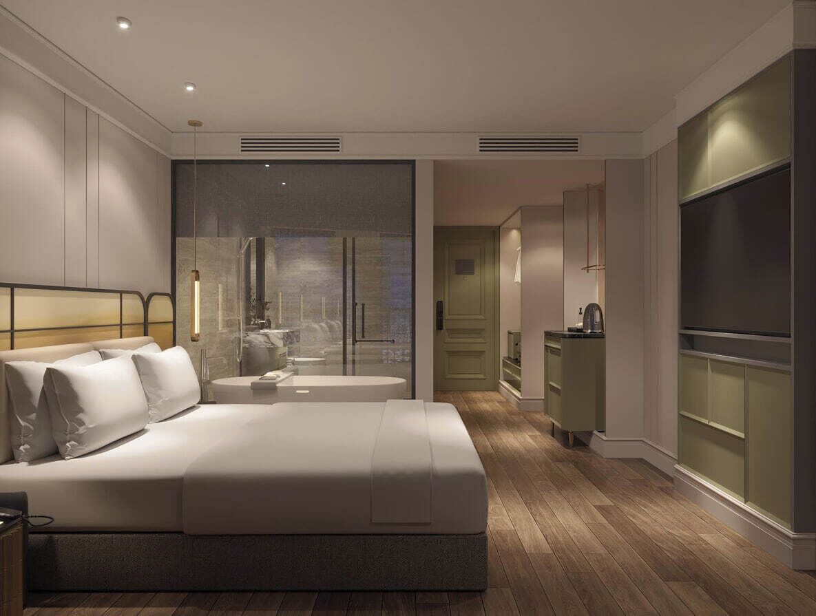 Kamar Double Premium, balkon, pemandangan kota | Brankas, meja kerja, ruang kerja ramah laptop, dan tirai kedap cahaya
