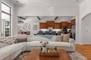 Smart TV, fireplace, offices, printers