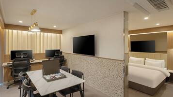 Family Room, City View | Living area | 70-inch LED TV with cable channels, Netflix, computer