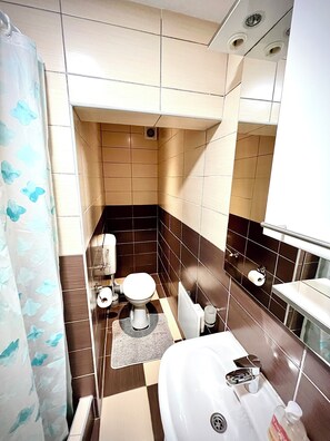 A bathroom with a toilet, bidet, and a bathtub. - House by the river  (Plitvica Selo)