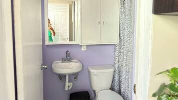 Secadora de cabello, toallas, jabón, papel de baño