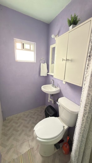 A bathroom with a toilet, sink, and mirror. - Beautiful apartment very cozy and centrally located. Makes your stay amazing (Heroica Puebla de Zaragoza)