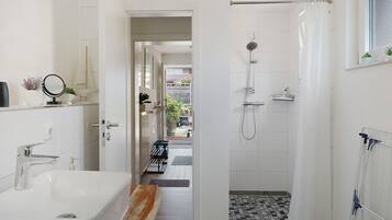 Douche, séchoir à cheveux, serviettes fournies