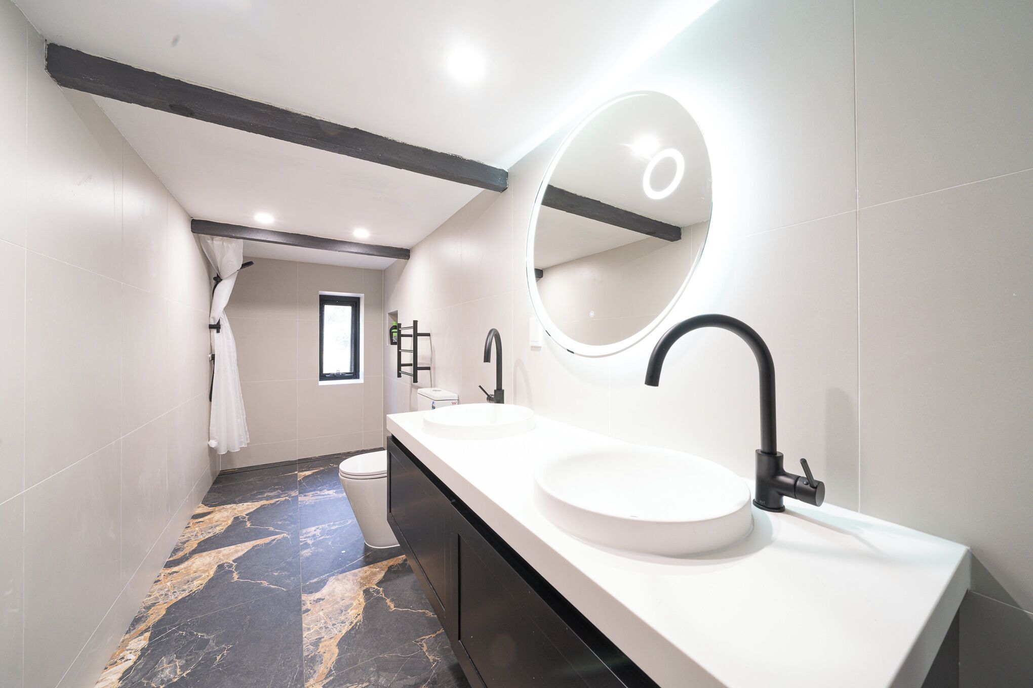 Hair dryer, bidet, towels, soap
