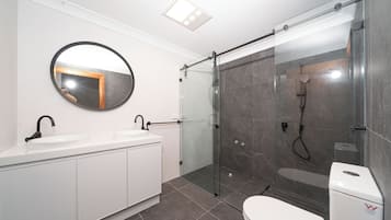 Hair dryer, bidet, towels, soap