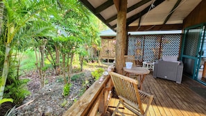 Terrace/patio - One minute walk to one of the best snorkling/swimming beaches in Rarotonga (Arorangi)