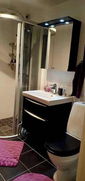 Een douche, een haardroger, handdoeken