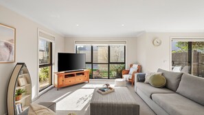 TV, DVD player, ping pong, books