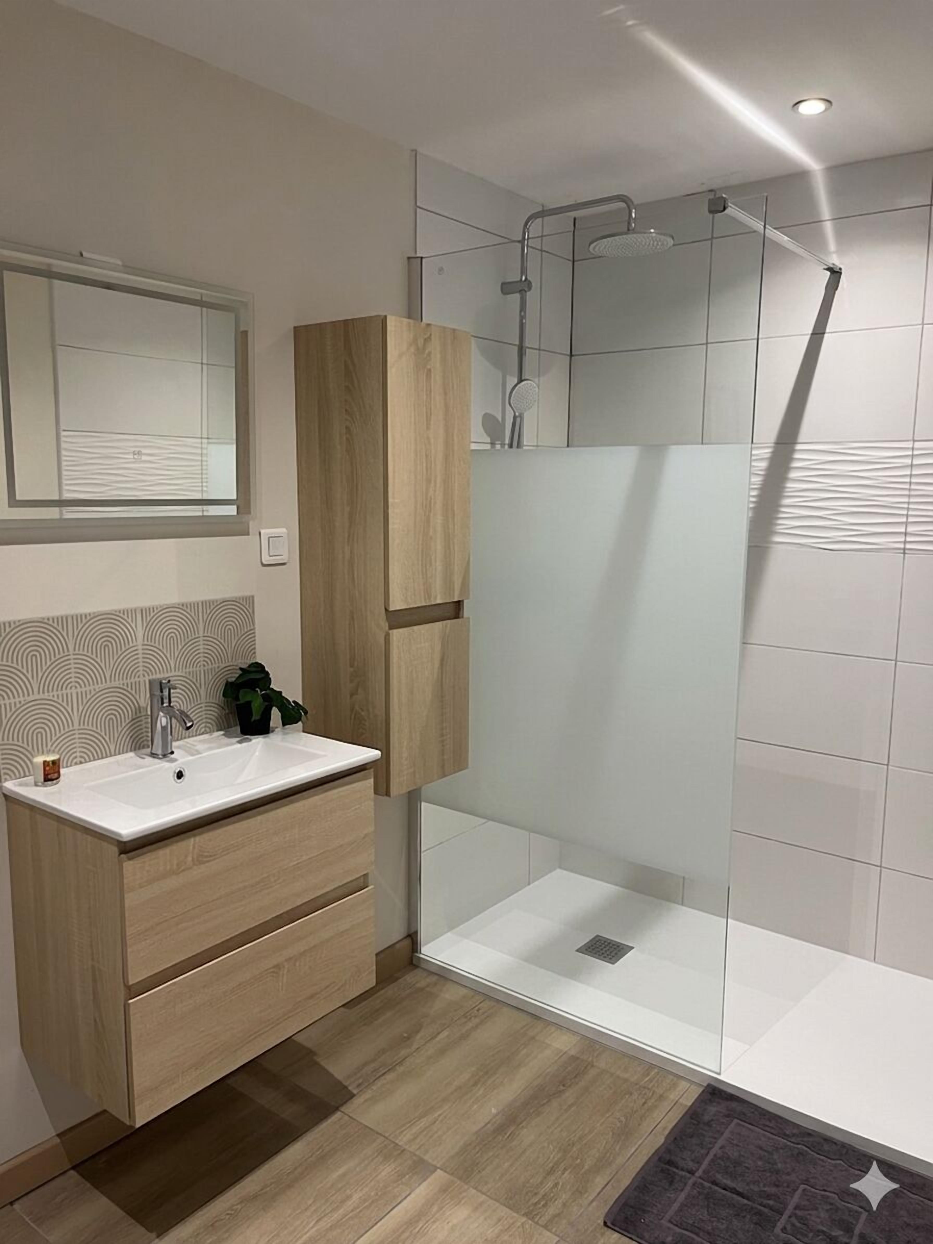 Shower, towels, toilet paper