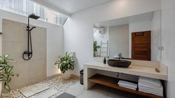 Villa, 2 Bedrooms, Private Pool | Bathroom | Separate bathtub and shower, free toiletries, towels, soap