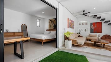 Design Villa, 2 Bedrooms, Private Pool | In-room safe, desk, laptop workspace, blackout drapes